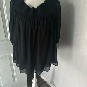 LOFT Black Ruffled 3/4 Sleeve Blouse